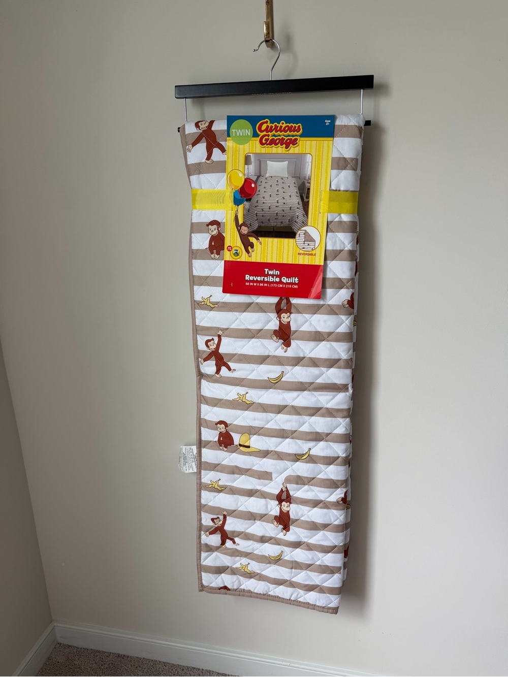 Curious George brown white reversible twin size Quilt blanket